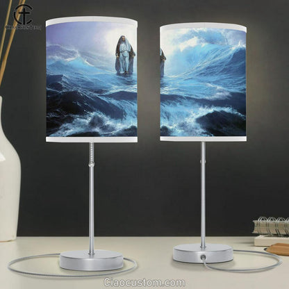 Jesus Walking Water Table Lamp Pictures - Faith Art - Christian Table Lamp For Bedroom Decor
