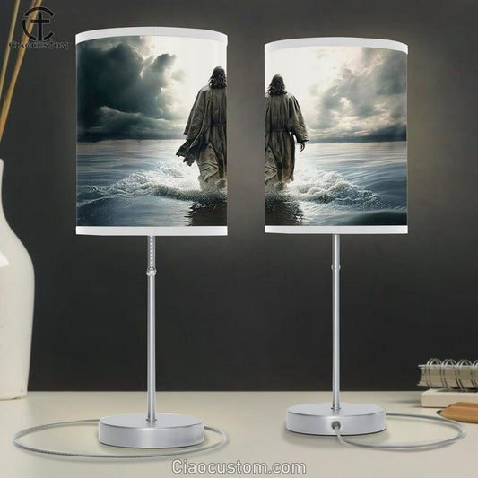 Jesus Walking Water Table Lamp Prints - Christian Lamp Art - Christian Home Decor