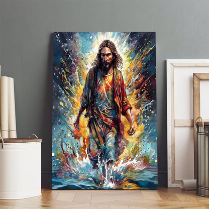 Jesus Walking on Water Digital Watercolor Art Print Savior - Jesus Canvas Art - Christian Wall Canvas