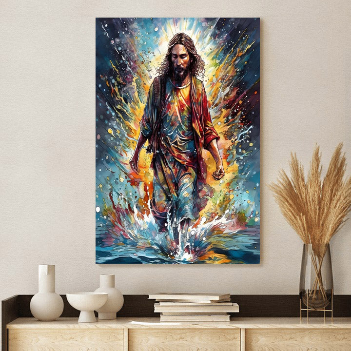 Jesus Walking on Water Digital Watercolor Art Print Savior - Jesus Canvas Art - Christian Wall Canvas
