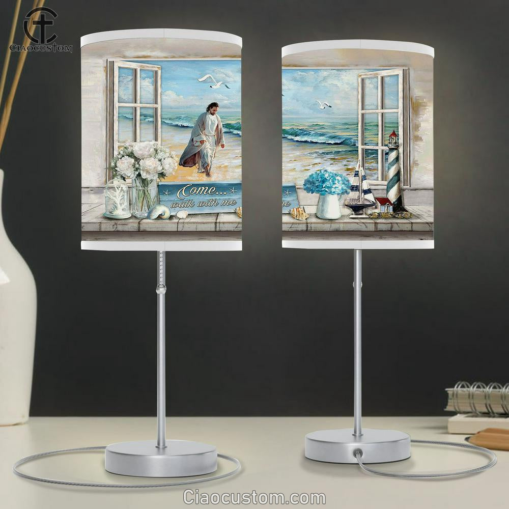 Jesus Walks Come Walk With Me Table Lamp Art - Bible Verse Lamp Art - Room Decor Christian