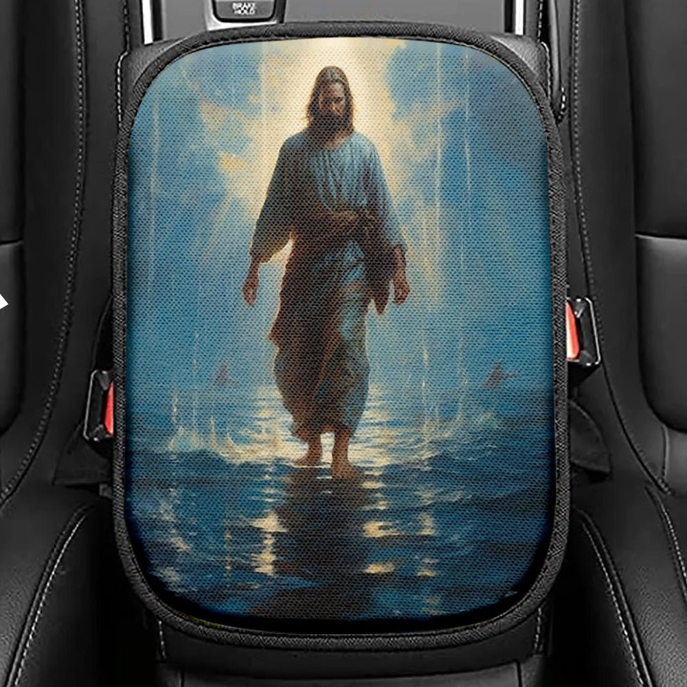 Jesus Walks I Will Walk By Faith Seat Box Cover, Christian Car Center Console Cover, Bible Verse Car Interior Accessories