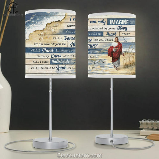 Jesus Walks On Beach Table Lamp - I Can Only Imagine Table Lamp For Bedroom - Bible Verse Table Lamp - Religious Room Decor