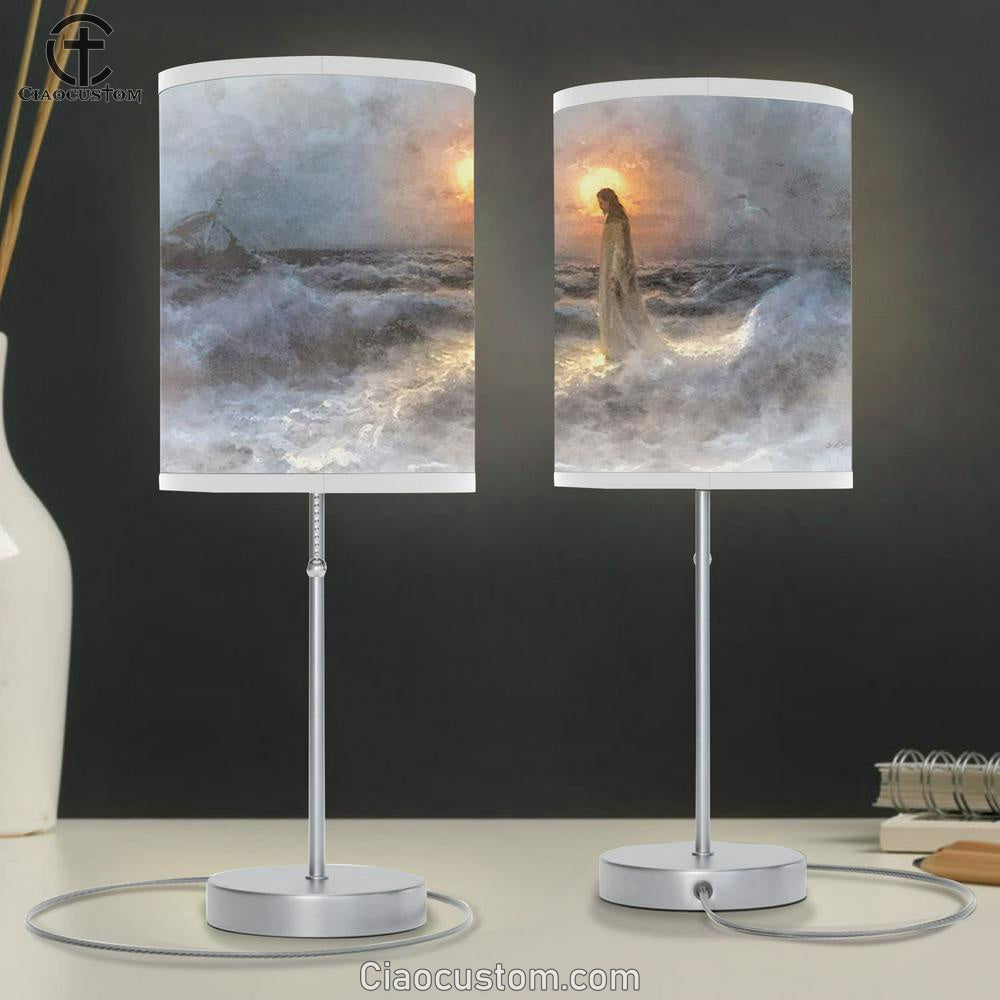 Jesus Walks On The Water Table Lamp Art - Christian Lamp Art Decor - Jesus Christ Table Lamp
