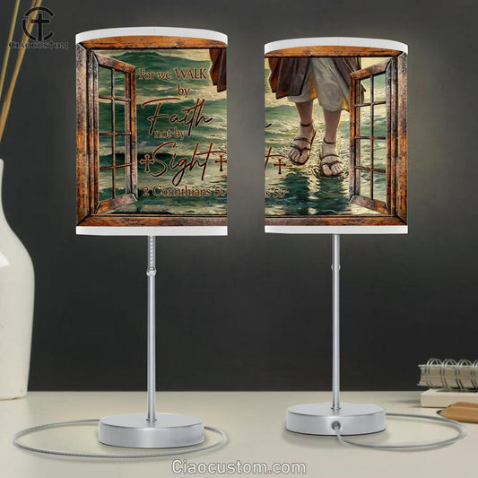 Jesus Walks On Water - Walk By Faith Not By Sight Table Lamp For Bedroom - Christian Room Decor