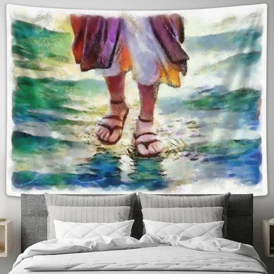 Jesus Walks On Water Painting Tapestry - Jesus Picture - Religious Gift - Christian Tapestry