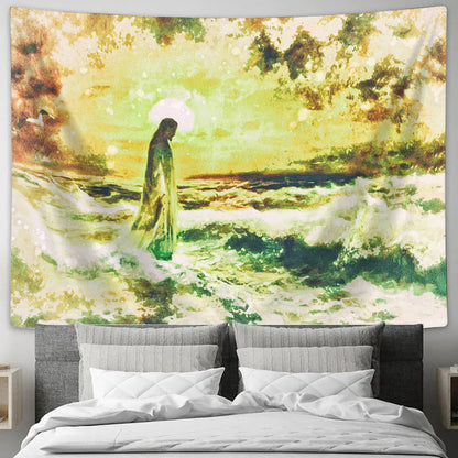 Jesus Walks On Water Painting Tapestry - Jesus Portrait Picture - Religious Gift - Christian Tapestry