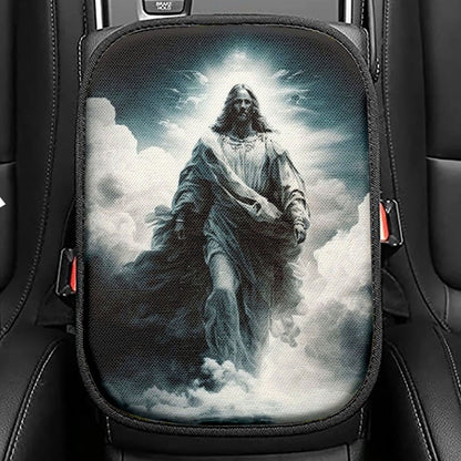 Jesus Walks On Water Seat Box Cover, Christian Car Center Console Cover, Jesus Car Interior Accessories