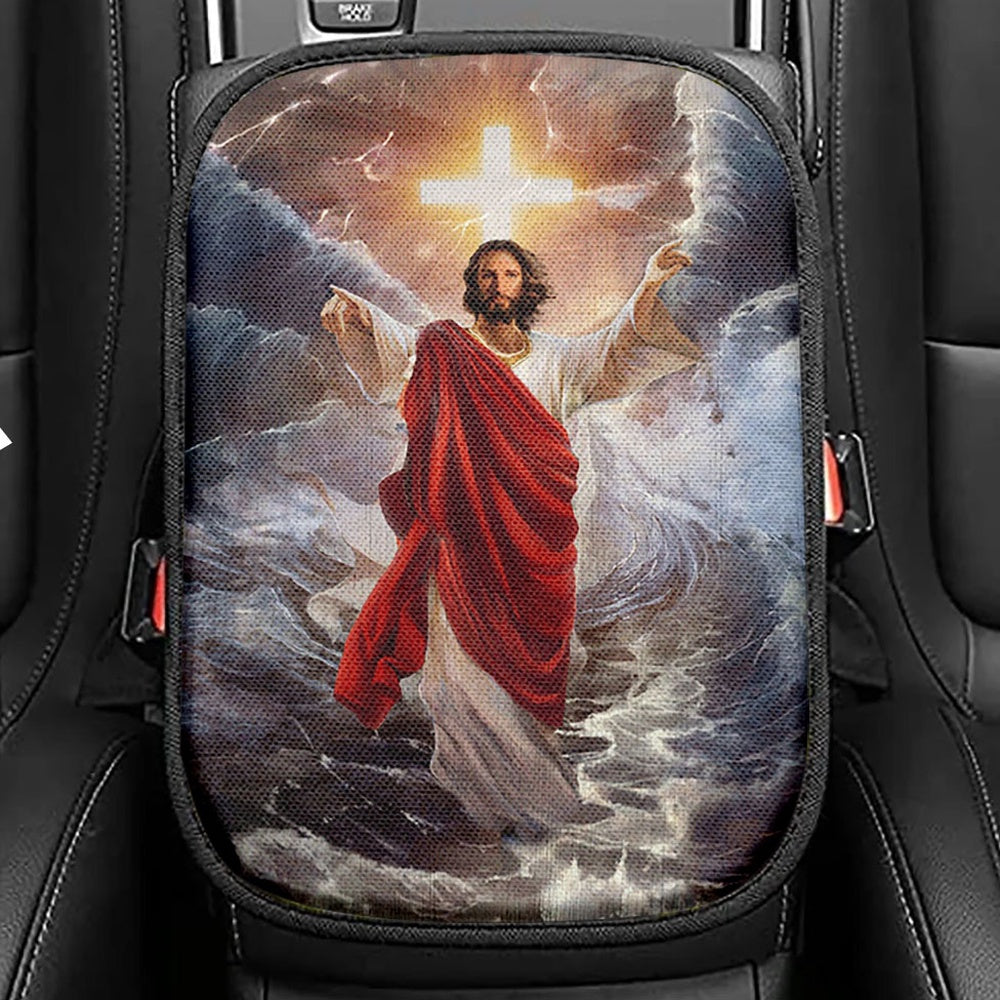 Jesus Walks On Water Seat Box Cover, God Will Make A Way For You Car Center Console Cover, Jesus Christ Car Interior Accessories