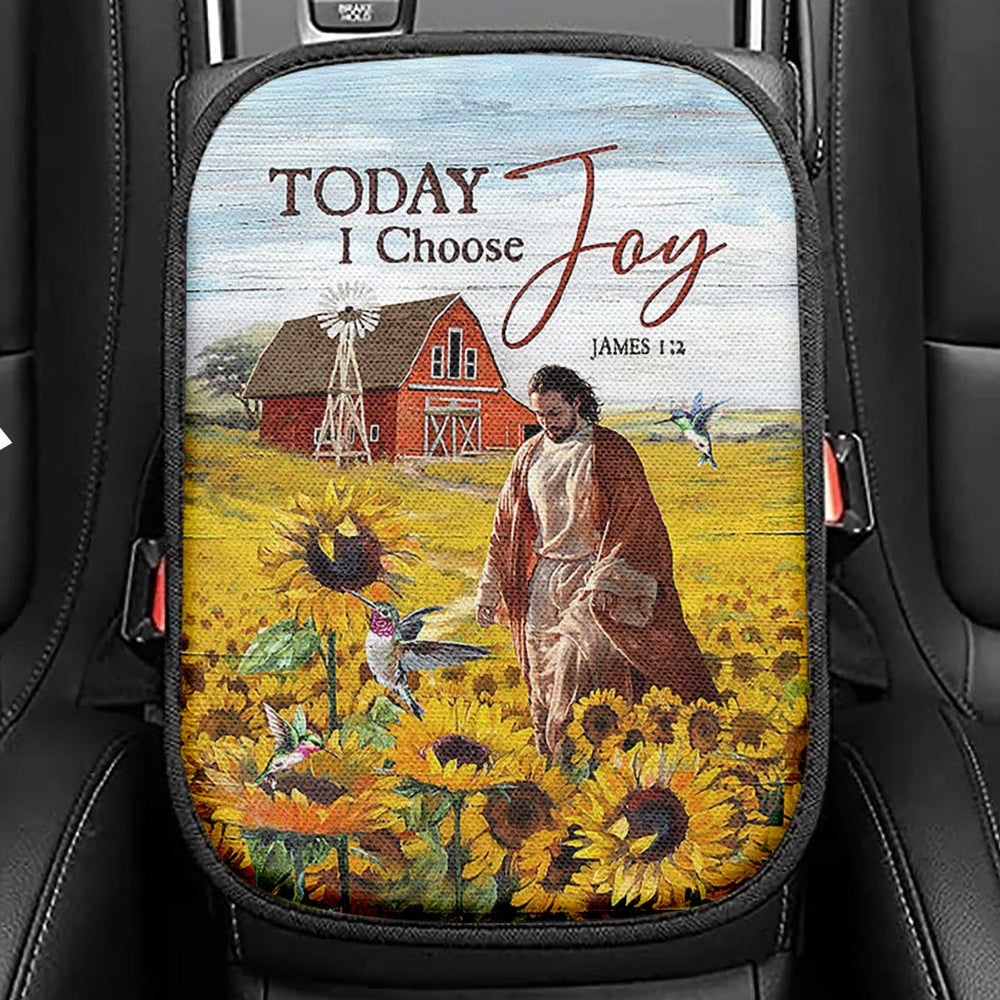 Jesus Walks On Water Seat Box Cover, Jesus Portrait Car Center Console Cover, Christian Car Interior Accessories