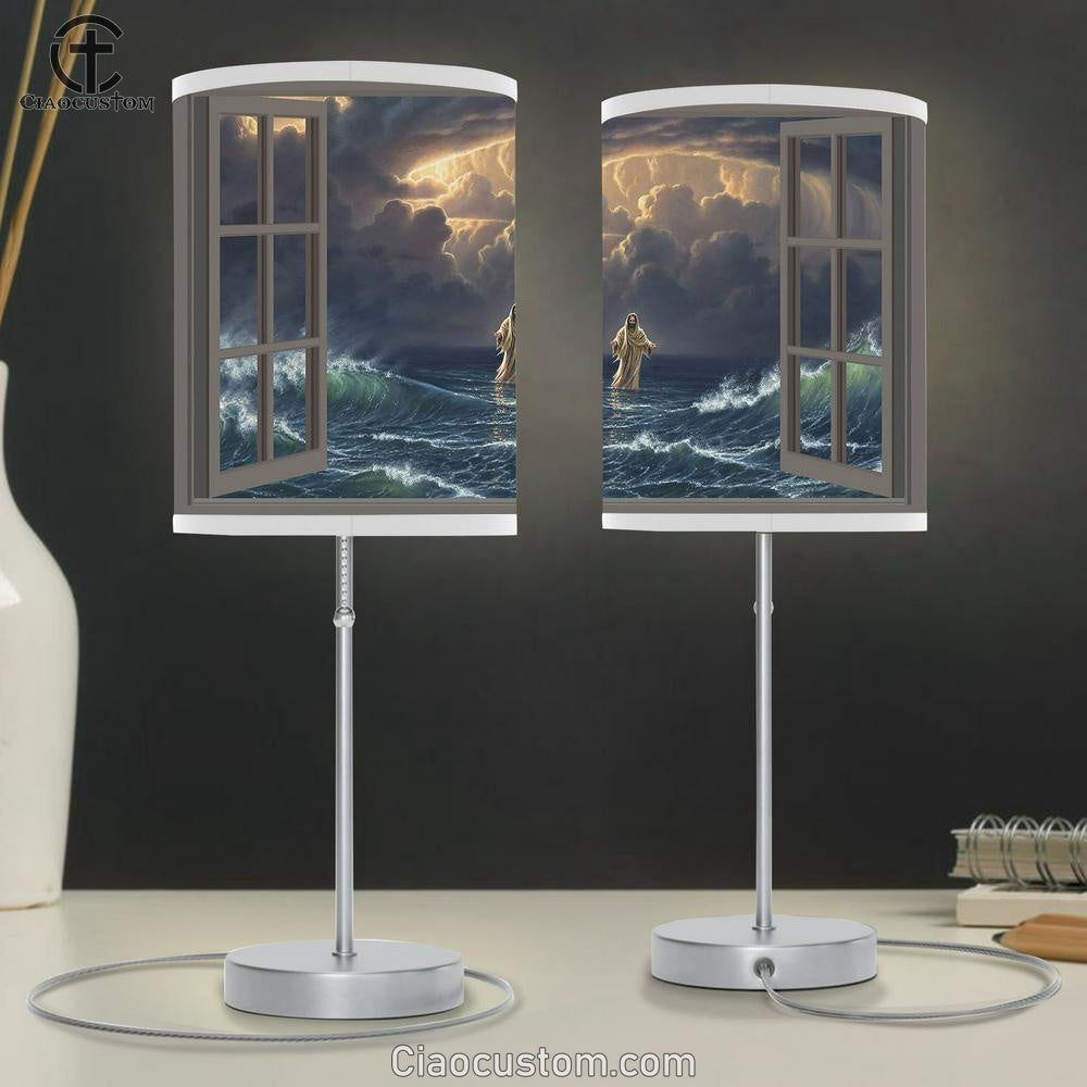 Jesus Walks On Water Table Lamp For Bedroom - Jesus Christ Table Lamp - Christian Table Lamp Prints