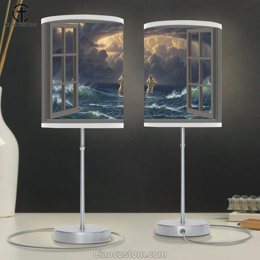 Jesus Walks On Water Table Lamp For Bedroom - Jesus Christ Table Lamp - Christian Table Lamp Prints