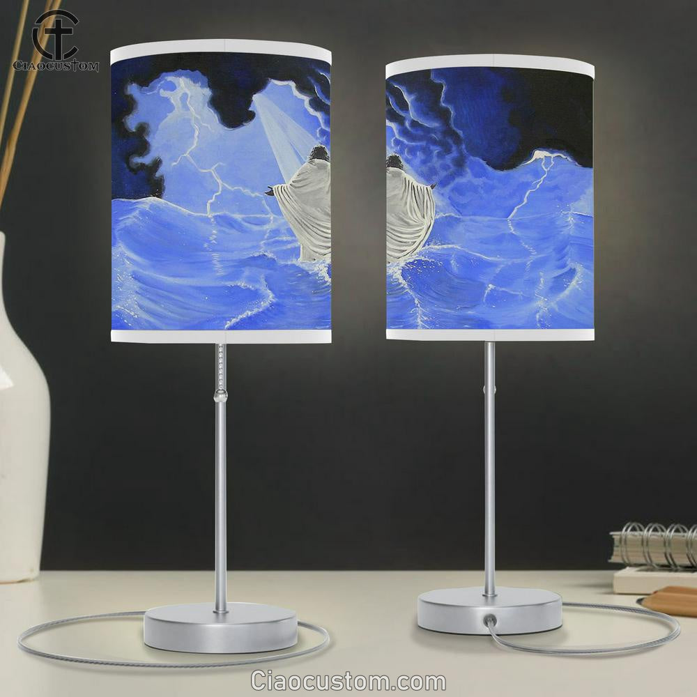 Jesus Walks On Water Table Lamp Pictures - Faith Art - Christian Table Lamp For Bedroom Decor