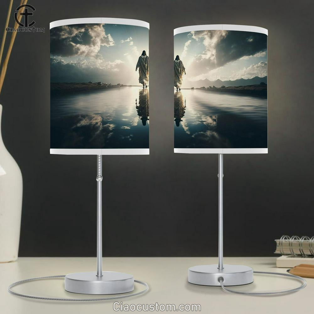 Jesus Walks Water Religious Table Lamp Pictures - Faith Art - Christian Table Lamp For Bedroom Decor
