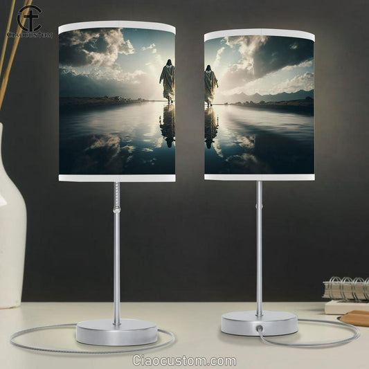 Jesus Walks Water Religious Table Lamp Pictures - Faith Art - Christian Table Lamp For Bedroom Decor