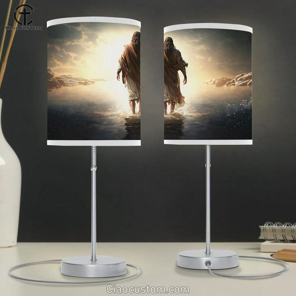Jesus Walks Water Table Lamp Pictures - Faith Art - Christian Table Lamp For Bedroom Decor