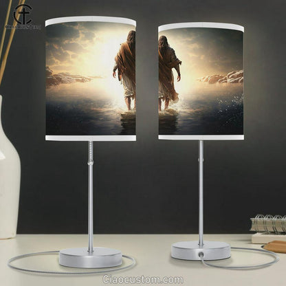 Jesus Walks Water Table Lamp Pictures - Faith Art - Christian Table Lamp For Bedroom Decor