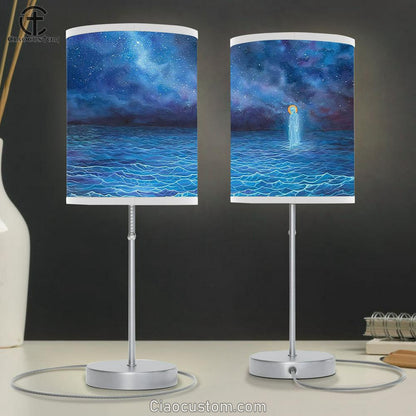 Jesus Walks Water Table Lamp Prints - Christian Lamp Art - Christian Home Decor