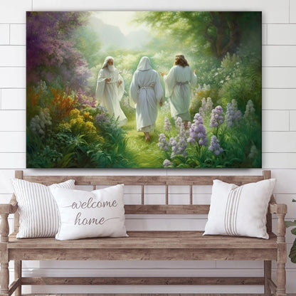 Jesus Walks With His Two Disciples - Canvas Picture - Jesus Christ Canvas - Christian Wall Art