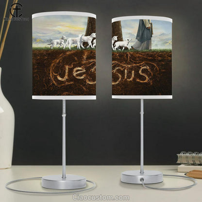 Jesus Walks With The Lamb Forest Table Lamp Art - Bible Verse Lamp Art - Room Decor Christian