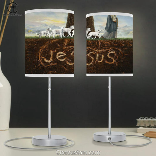 Jesus Walks With The Lamb Forest Table Lamp Art - Bible Verse Lamp Art - Room Decor Christian