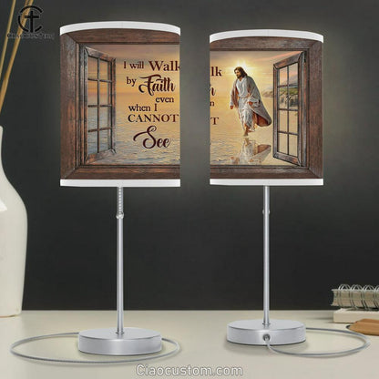Jesus Walks on beach Table Lamp - I will walk by faith Table Lamp For Bedroom - Bible Verse Table Lamp - Religious Room Decor