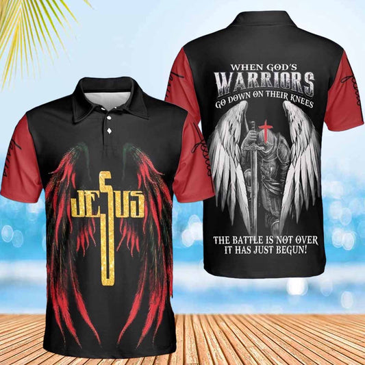 Jesus Warrior Angel Wings Polo Shirts - Christian Shirt For Men And Women