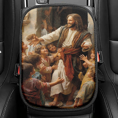 Jesus Was Surrounded By Children Seat Box Cover, Jesus Car Center Console Cover, Christian Car Interior Accessories