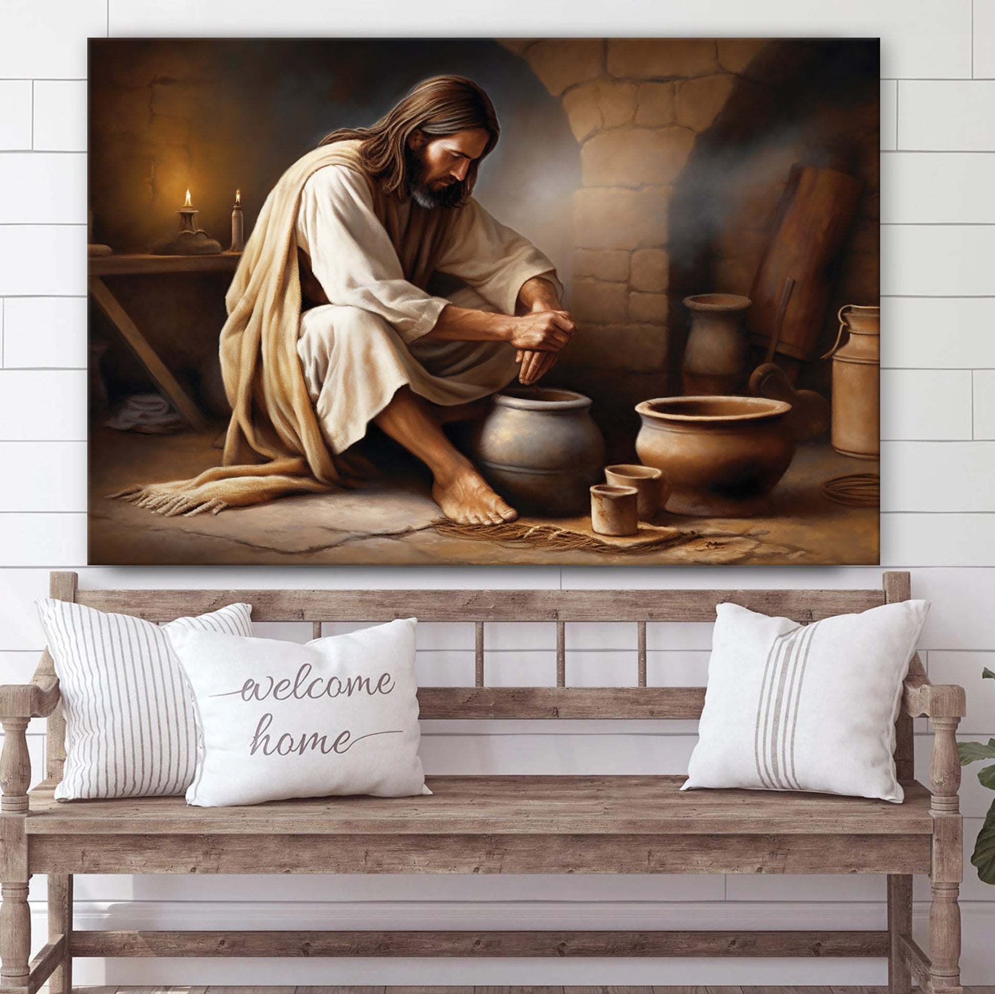 Jesus Wash Hands - Canvas Picture - Jesus Christ Canvas - Christian Wall Art
