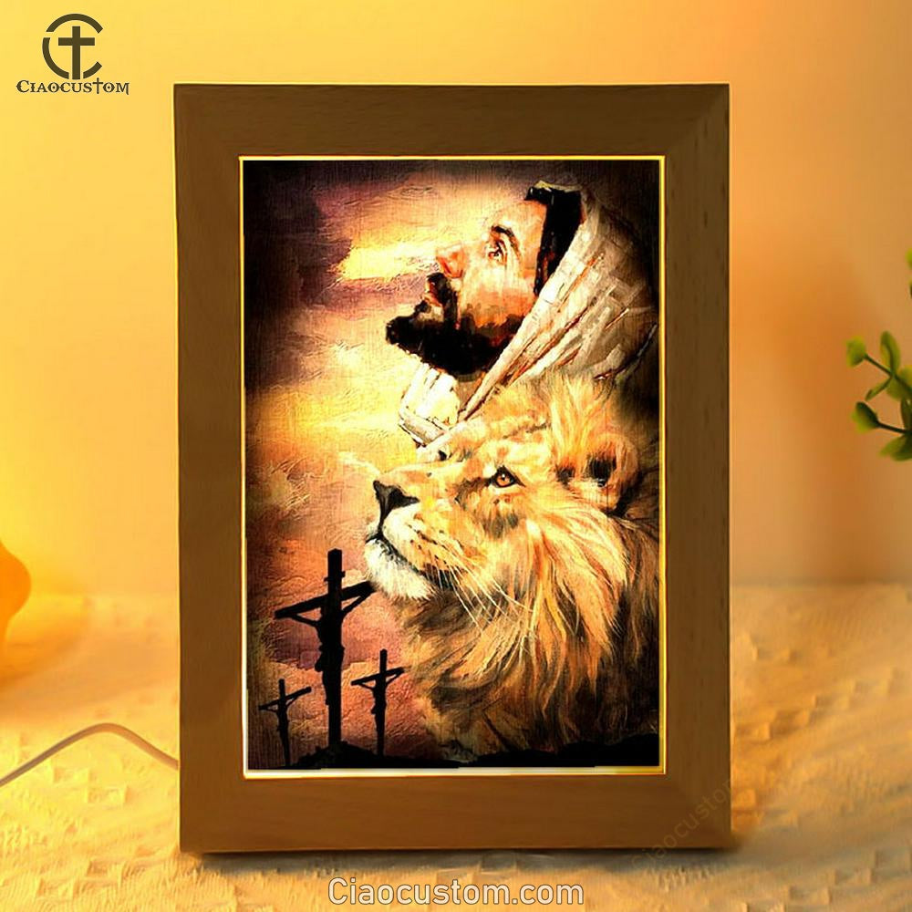 Jesus Watercolor Lion Jesus On The Cross Frame Lamp
