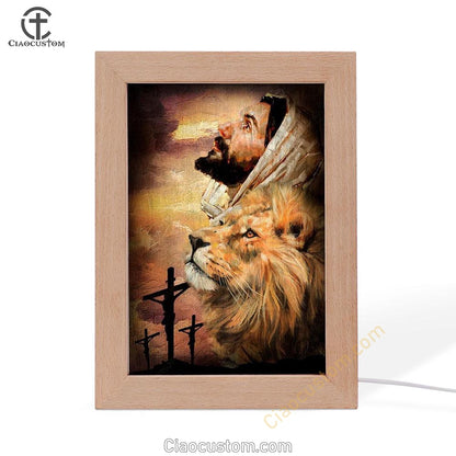 Jesus Watercolor Lion Jesus On The Cross Frame Lamp