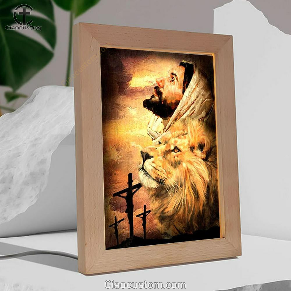 Jesus Watercolor Lion Jesus On The Cross Frame Lamp