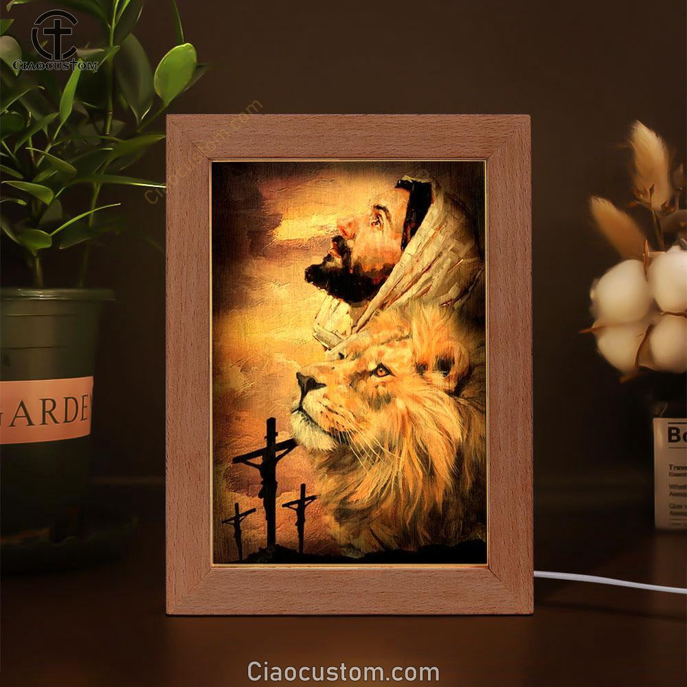 Jesus Watercolor Lion Jesus On The Cross Frame Lamp