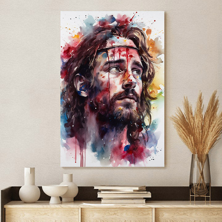 Jesus Watercolor Painting 1 - Canvas Picture - Jesus Christ Canvas - Christian Wall Art