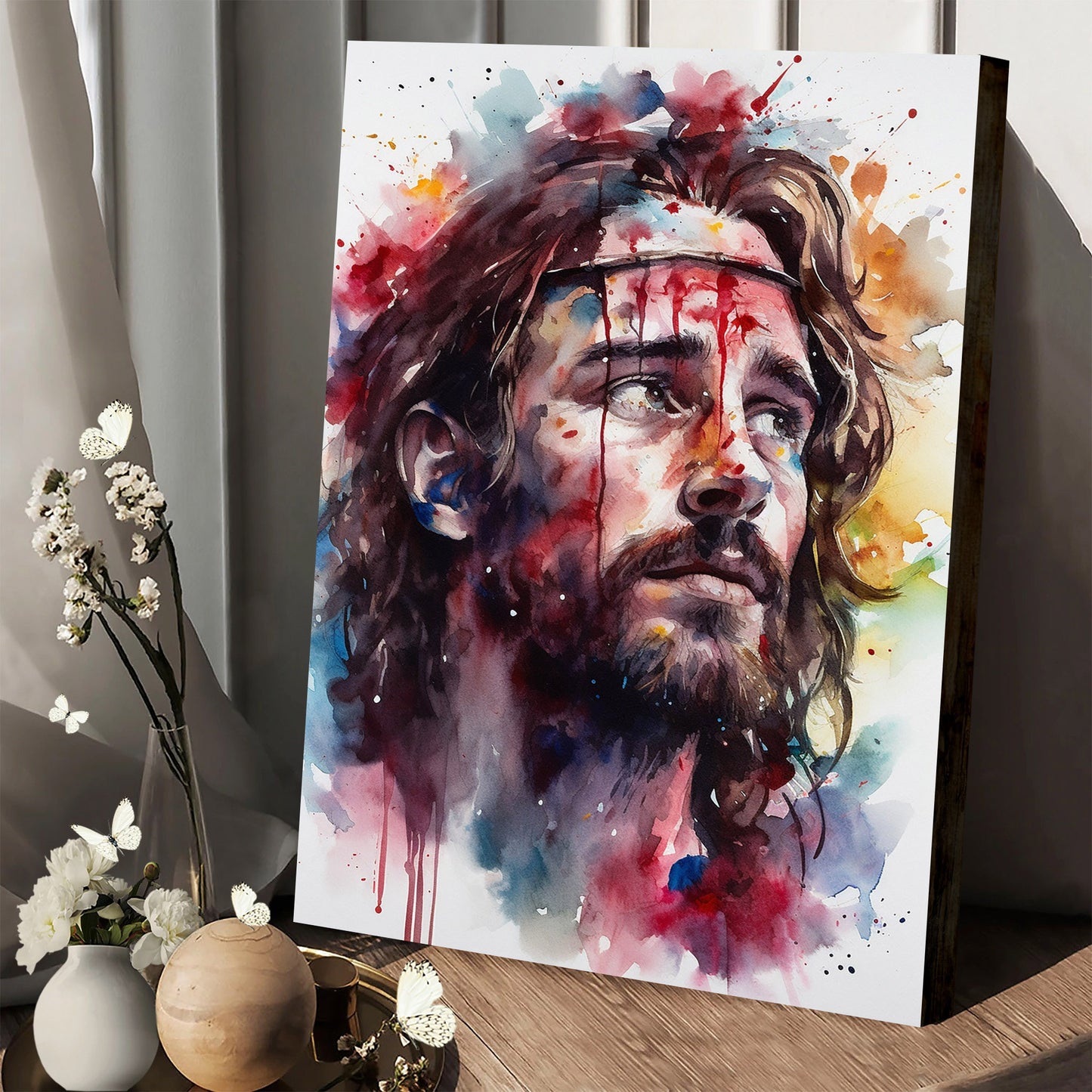 Jesus Watercolor Painting 1 - Canvas Picture - Jesus Christ Canvas - Christian Wall Art