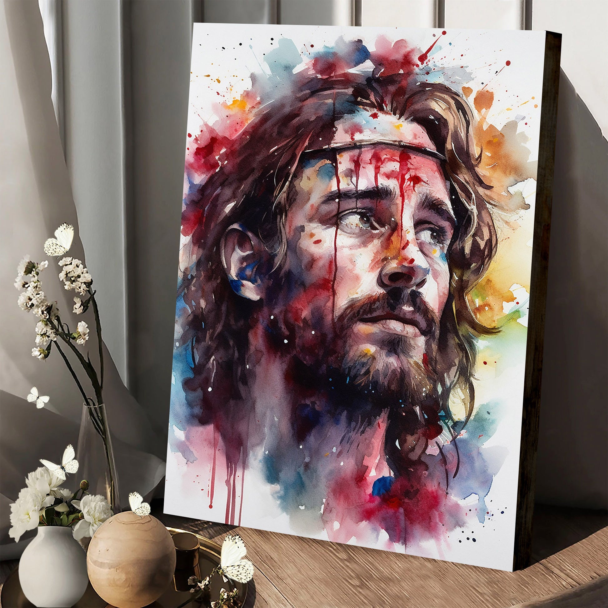 Jesus Watercolor Painting 1 - Canvas Picture - Jesus Christ Canvas - Christian Wall Art