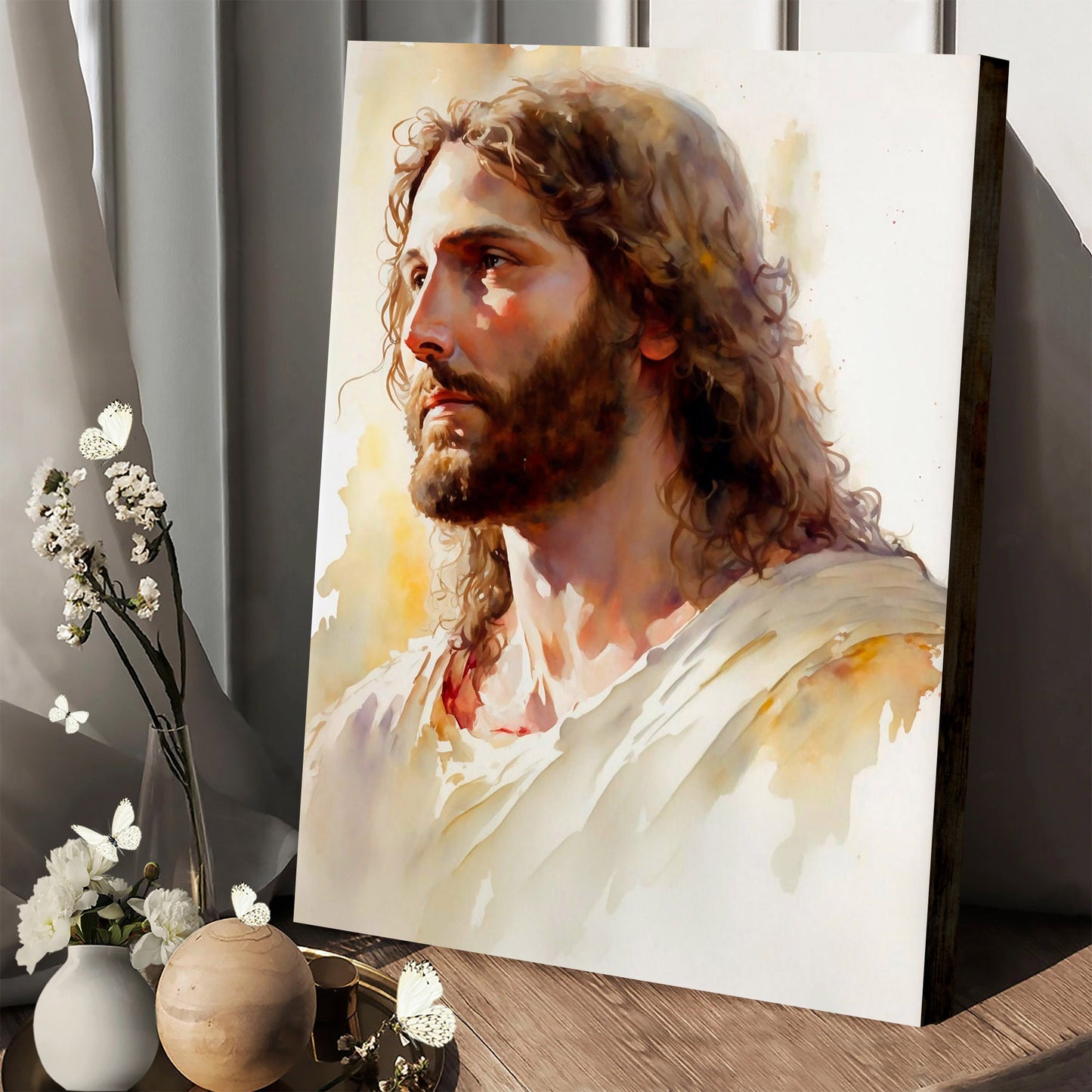 Jesus Watercolor Picture Jesus Portrait Art Christ Print - Jesus Canvas Art - Christian Wall Canvas