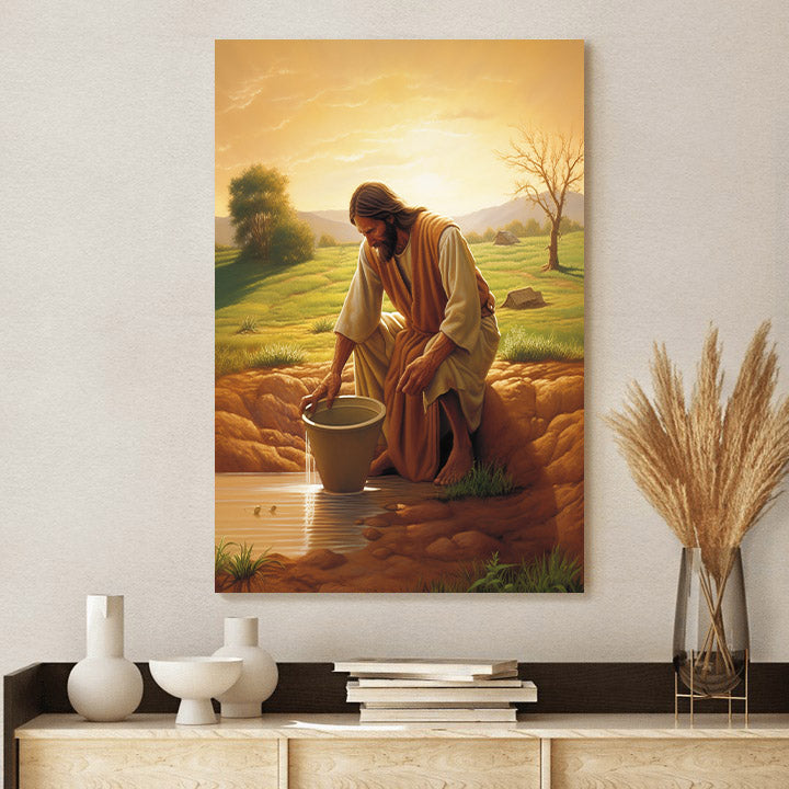 Jesus Watering The Soil - Canvas Picture - Jesus Christ Canvas - Christian Wall Art
