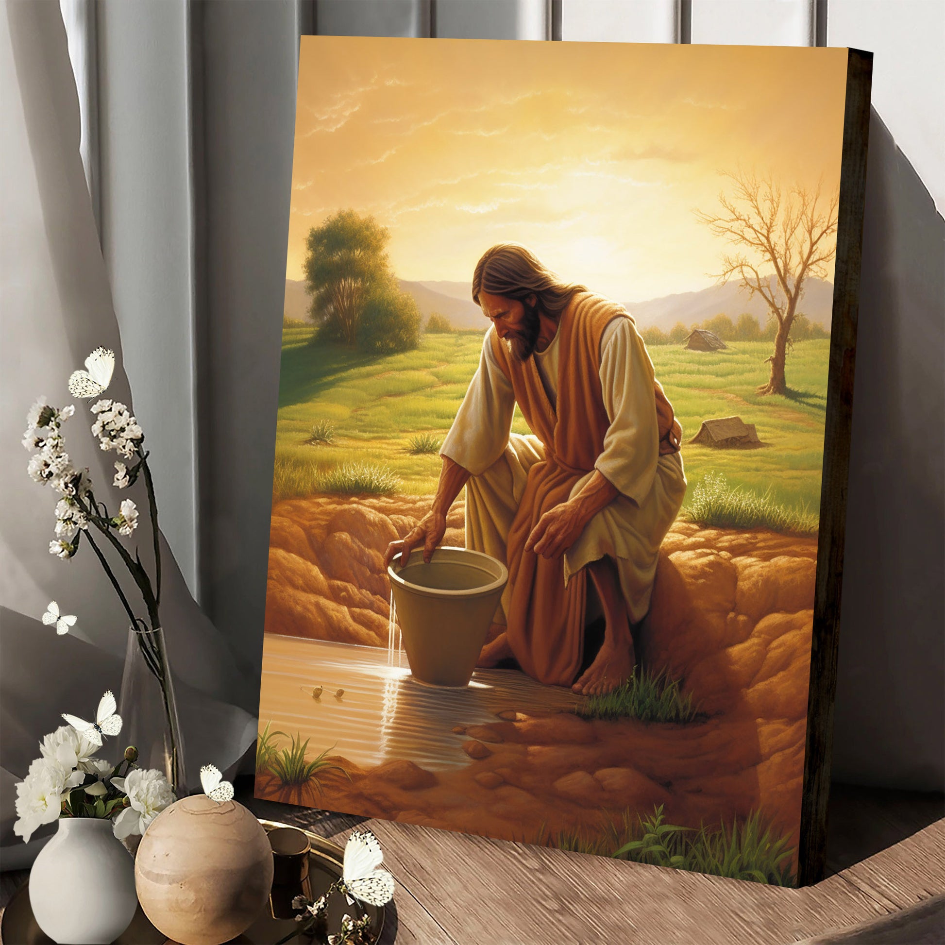 Jesus Watering The Soil - Canvas Picture - Jesus Christ Canvas - Christian Wall Art