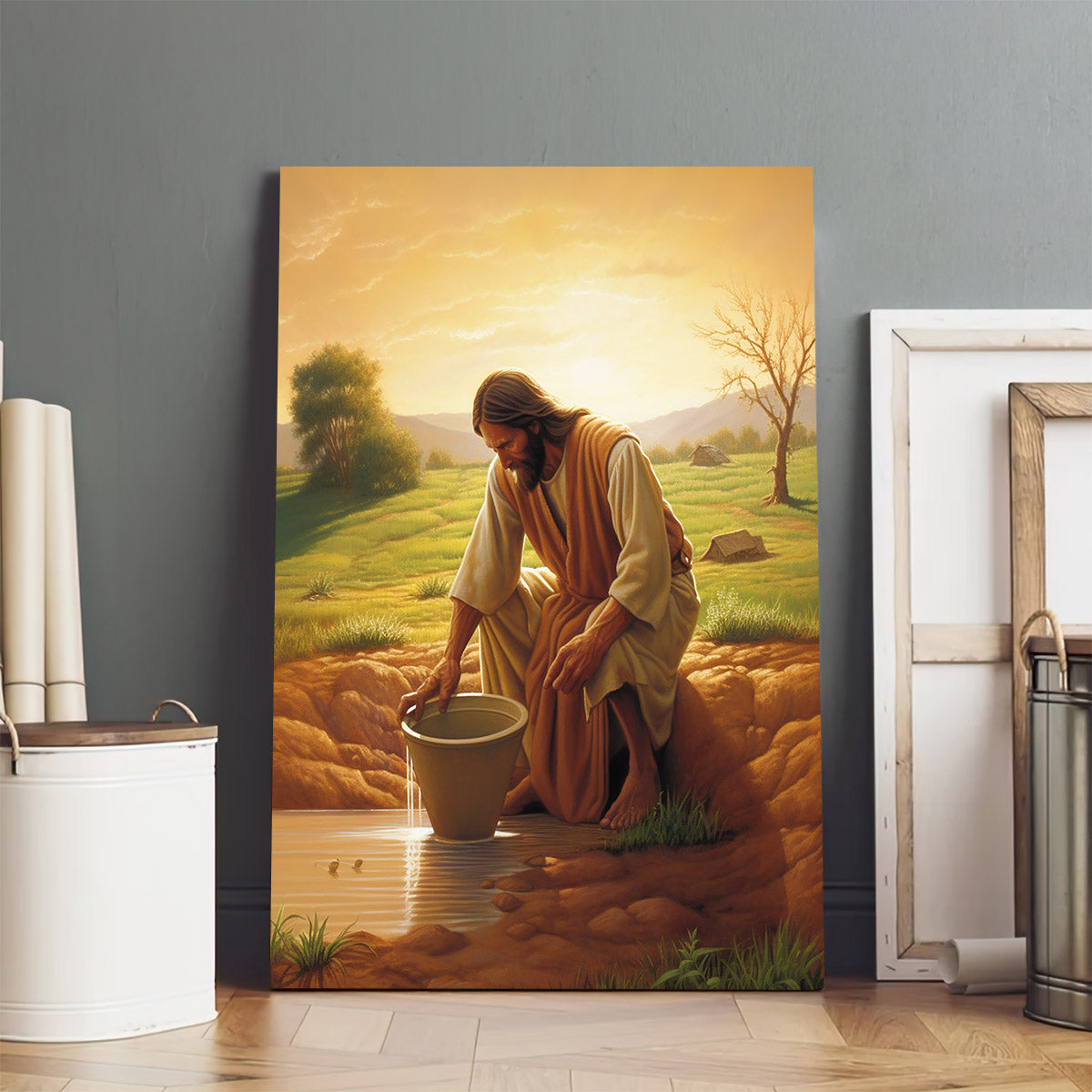 Jesus Watering The Soil - Canvas Picture - Jesus Christ Canvas - Christian Wall Art