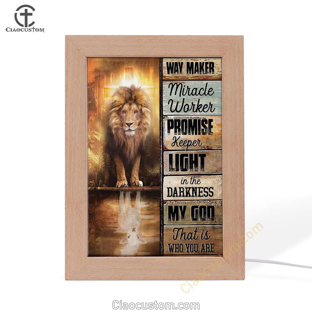 Jesus Way Maker Lion Of Judah Frame Lamp Prints - Bible Verse Wooden Lamp - Scripture Night Light
