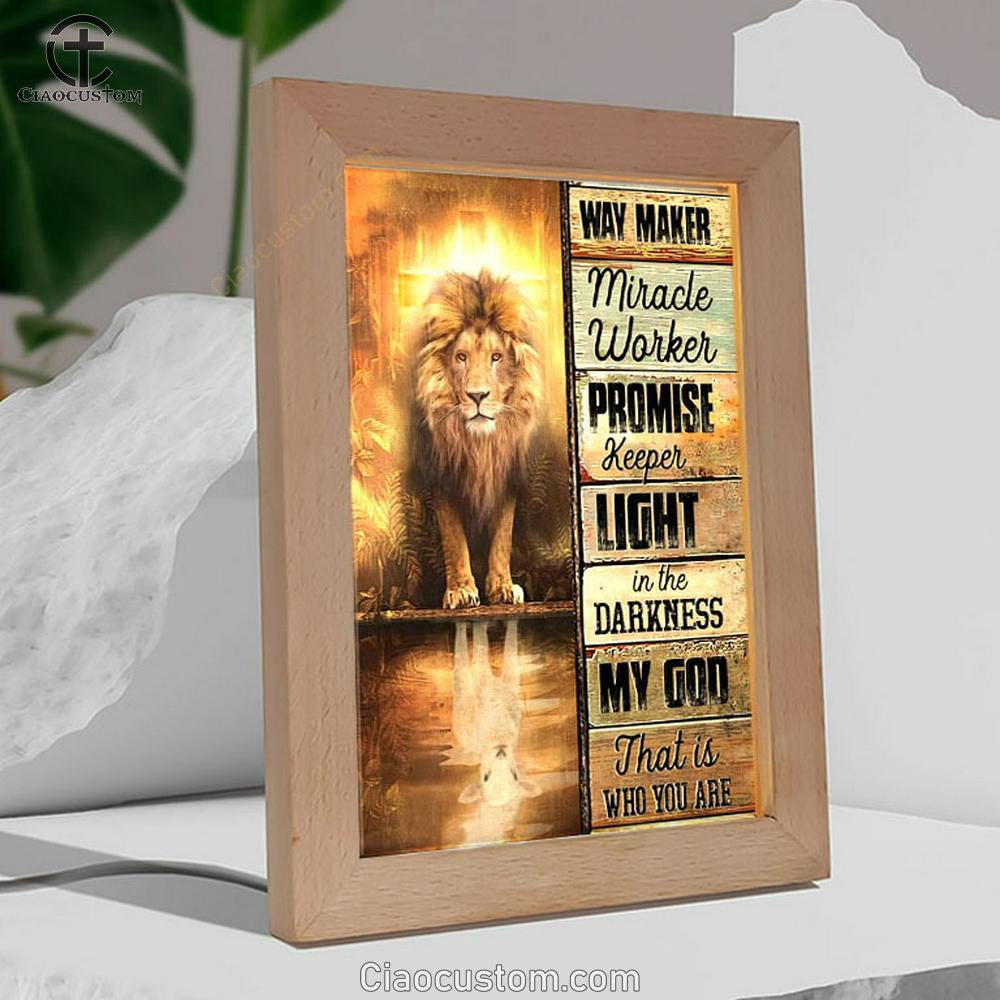 Jesus Way Maker Lion Of Judah Frame Lamp Prints - Bible Verse Wooden Lamp - Scripture Night Light