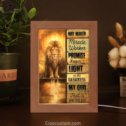 Jesus Way Maker Lion Of Judah Frame Lamp Prints - Bible Verse Wooden Lamp - Scripture Night Light