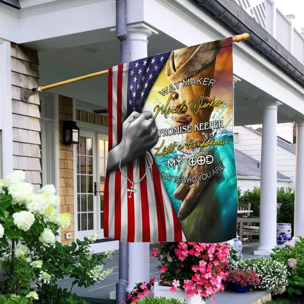 Jesus Way Maker Miracle Worker Promise Keeper American House Flags - Christian Garden Flags - Outdoor Christian Flag