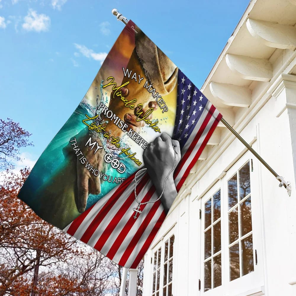 Jesus Way Maker Miracle Worker Promise Keeper American House Flags - Christian Garden Flags - Outdoor Christian Flag