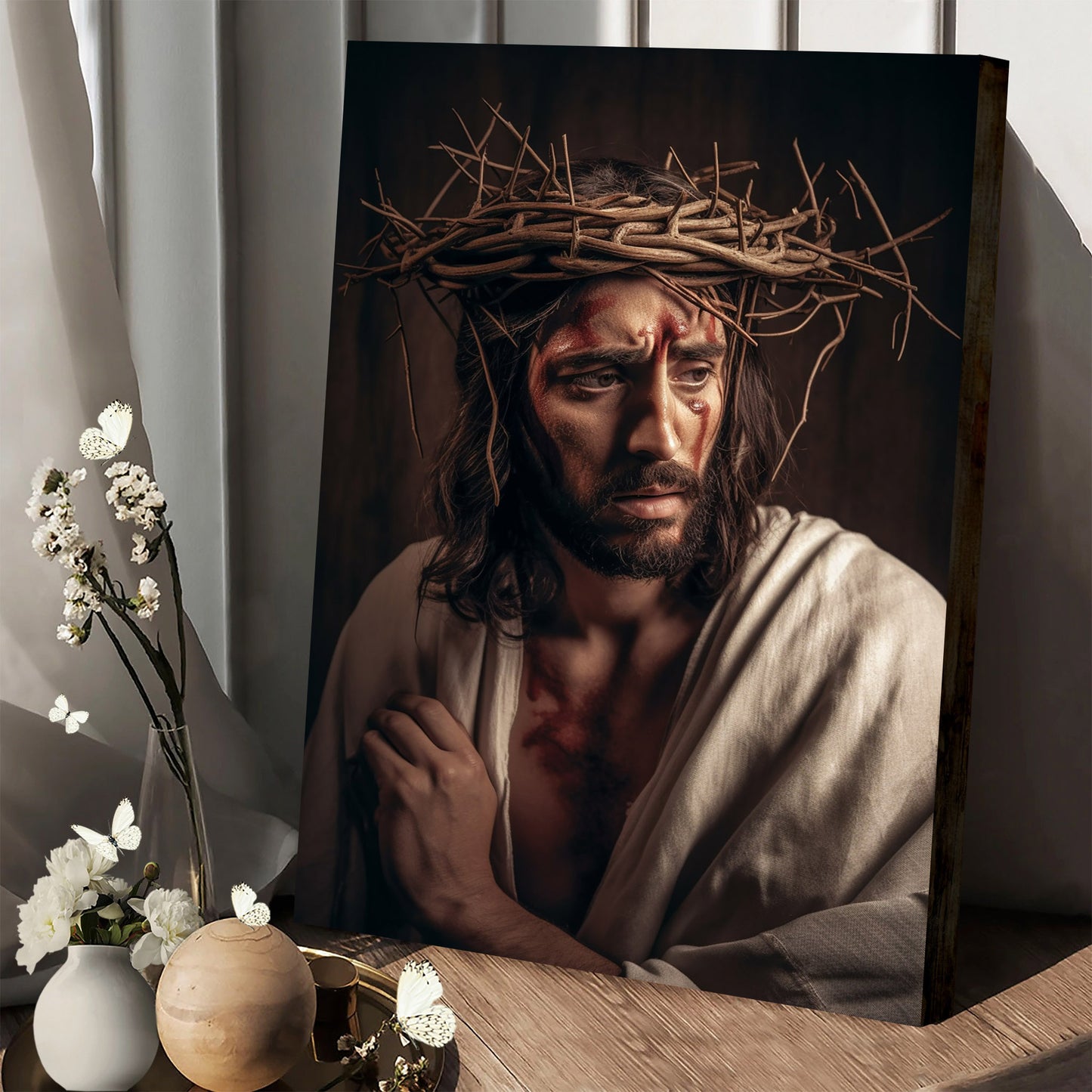 Jesus Wearing A Crown Of Thorns 1 - Jesus Canvas Pictures - Christian Wall Art