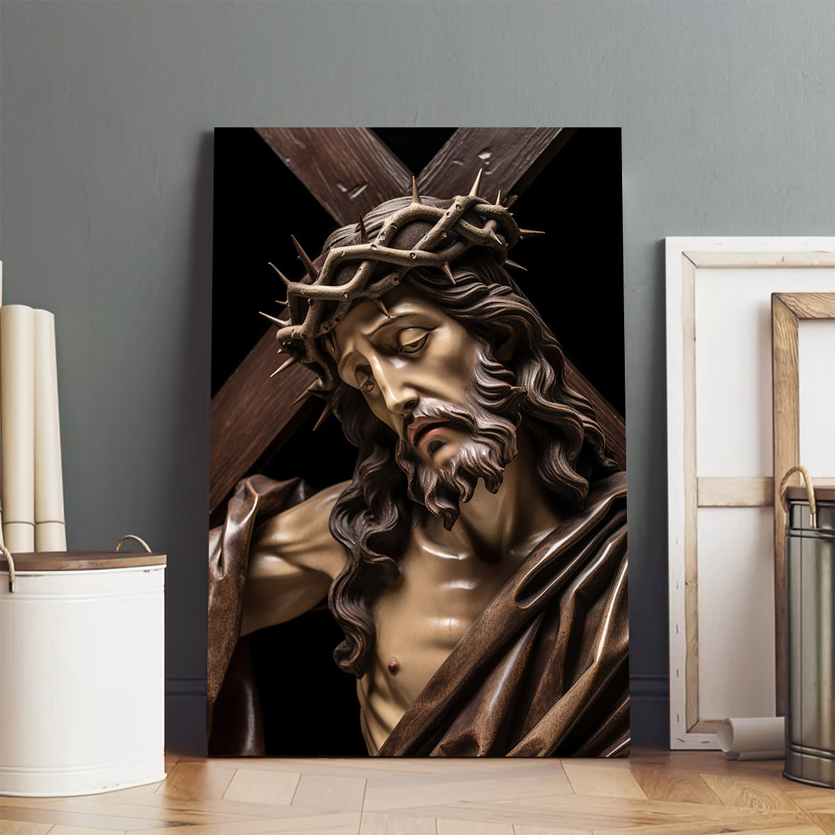 Jesus Wearing A Crown Of Thorns And Carrying The Cross 1 - Jesus Canvas Pictures - Christian Wall Art