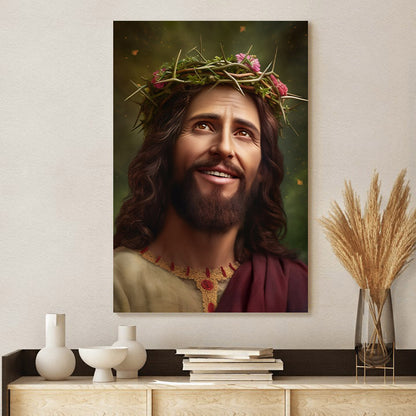 Jesus Wearing Crown Of Thorn - Jesus Smiling - Jesus Canvas Pictures - Christian Wall Art
