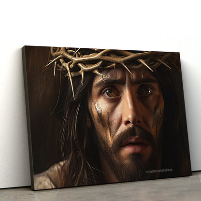 Jesus Wearing Crown Of Thorns Christ Face Fine - Canvas Picture - Jesus Christ Canvas - Christian Wall Art