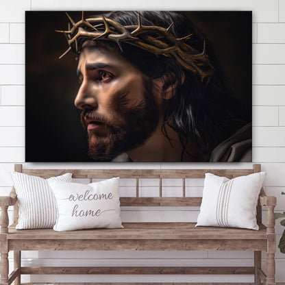 Jesus Wearing Crown Of Thorns Christ Face Fine 1 - Canvas Picture - Jesus Christ Canvas - Christian Wall Art
